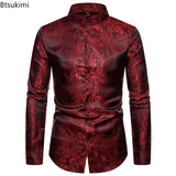 2025 New Men Fashion Medieval Floral Black Dress Shirts Stylish Long Sleeve Steampunk Shirt Men Party Club Bar Social Shirt Male