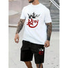 New Men's Short Sleeve Shorts Set Fashion King Printed T-Shirt Shorts 2 Sets of Casual Round Neck Jumper Breathable Sportswear