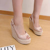 Fashion New Wedges Woven Hemp Rope High Heels Womens Sandals Fish Mouth Platform Back Buckle Strap Thick Soled Shoes Apricot