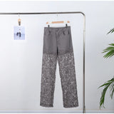Plus Size Women's Stretch Denim Jeans With Cut-Out Lace Splicing Summer New High Waist Wide Pants Elegant Female Chic Trousers