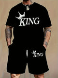 2025 Summer New Men's Set Short Sleeve Shorts Set Fashion King Printed T-shirt Shorts 2-piece Set Casual Fashion Breathable Spor