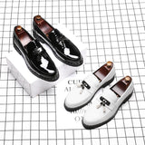 Italy Luxury Brand Loafers Men Shoes Tassel Men Designer Shoes British Style Lacquered Leather Shoes Thick Bottom Wedding Shoes