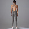 Plus Size S-XL Back V Bodysuits Sports Women Gym Rompers Yoga Set Scrunch Legging Workout One-Piece Jumpsuit Suit Active Wear