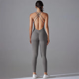 Plus Size S-XL Back V Bodysuits Sports Women Gym Rompers Yoga Set Scrunch Legging Workout One-Piece Jumpsuit Suit Active Wear