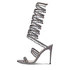 Round Open Toe Stiletto Elegant Summer New Snake-Shaped Rhinestone Foot Ring Strap High Heel Banquet Fashion Sandals for Women