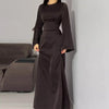 Women Clothing Lady Solid Satin Dress with Belt Femle Long Sleeve Elegant Long Dresses Partywear robes longues