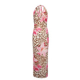 Women's Clothing Dress New Summer Sexy Backless Print Leopard V-Neck Dresses Streetwear Fashion Halter Lace-up Dresses Clothing