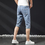 Mens Short Jeans Summer New Bermuda Casual Stretch Blue Knee Length Cropped Pants Slim Male Denim Shorts