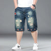 Plus Size Summer Men's Hip-hop Ripped Denim Shorts Fashion Streetwear Harajuku Rock Loose Straight Knee Length Short Jeans