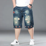 Plus Size Summer Men's Hip-hop Ripped Denim Shorts Fashion Streetwear Harajuku Rock Loose Straight Knee Length Short Jeans