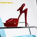 Peep Toe Platform Buckle Strap Red Sandals Pointed Toe Thin Heel Slingback Sexy Women Runway Show Shoes Spicy Girl Party Trend