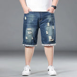 Plus Size Summer Men's Hip-hop Ripped Denim Shorts Fashion Streetwear Harajuku Rock Loose Straight Knee Length Short Jeans