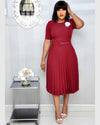 New Plus size women's Summer Style Elegant Ladies  fashion short sleeve pleated high waist Dresses ladies  dress for women