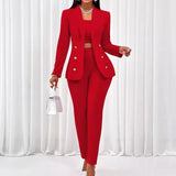 Three Piece Sets Women Pant Set Strapless Y2k Tops Full Sleeve Blazer Turn Down Collar Coats Long Pants High Waist Matching Sets