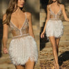 Women Party Dresses Elegant Short Feather Dress Ladies Sexy Backless V-neck Bandage Bodycon Dress Banquet Clothing
