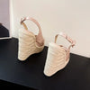 Fashion New Wedges Woven Hemp Rope High Heels Womens Sandals Fish Mouth Platform Back Buckle Strap Thick Soled Shoes Apricot