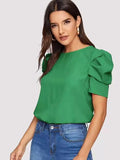 Women Blouse Fashionable Summer Versatile Urban Leisure Bubble Sleeve Round Neck Straight Tube Women's T-shirt Blouses Shirts