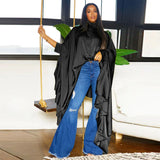 SOMO Plus Size Women Clothes Pleated Long Cape Shirt Bat Full Sleeve Irregularity Blouse Top One Size Loose Dropshipping 2023
