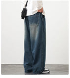 Plus Size M-8XL Baggy Jeans Men's Blue Black Streetwear Elastic Waist Y2K Trousers Fashion Straight Leisure Wide Denim Pants