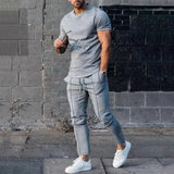 Mens Suit Summer Two-piece Suit Short-sleeved T-shirt Casual Fashion Trousers Sets for Men