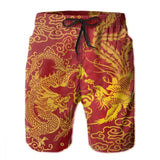 Mens Swimwear Swim Shorts Trunks Dragon Gold On RED Beach Board Shorts Swimming Swimsuits Mens Running Sports Surffing shorts