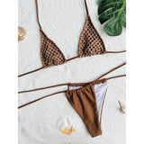 S - XL Mesh Fishnet Skirt Halter Bikini Female Swimsuit Women Swimwear Three-pieces Bikini set Bather Bathing Suit Swim V4889