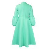 Elegant Dresses for Women Bow Collar Full Sleeve High Waisted Pleated Mid Calf Luxury Birthday Party Dinner Vestidos Mujer Dress