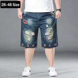 Plus Size Summer Men's Hip-hop Ripped Denim Shorts Fashion Streetwear Harajuku Rock Loose Straight Knee Length Short Jeans