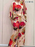 Plus Size 1XL-5XL Women's Fashion Floral Print Round Neck Top and Long Pants Sets Ladies Casual and Relaxed Two-pieces Sets