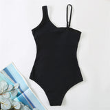 Plus Size Swimsuits Women One Shoulder Slim Swimwear For Women Mesh Solid Black Red Blue Push Up Padded Bathing Suits M-3xl 4xl