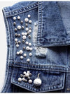 Denim Women Vest Luxury Pearls Fashion Ripped Autumn Jeans Jacket New Causal Waistcoats S-5XL