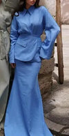 Women's Clothing Temperament Fashionable Lapel Long Sleeved Slim Fit Long Skirt Three Piece Set Simple Commuting Elegant Set