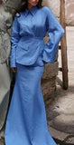 Women's Clothing Temperament Fashionable Lapel Long Sleeved Slim Fit Long Skirt Three Piece Set Simple Commuting Elegant Set