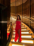 Mozision Elegant Strapless Sexy Maxi Dress For Women Gown With Scarf Off-shoulder Sleeveless Backless Split Beach Long Dress
