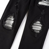 Trendy High Street Ripped Silver Patch Stretch-trim High-street Small-foot Jeans Men