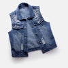 Denim Women Vest Luxury Pearls Fashion Ripped Autumn Jeans Jacket New Causal Waistcoats S-5XL