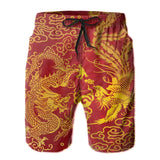 Mens Swimwear Swim Shorts Trunks Dragon Gold On RED Beach Board Shorts Swimming Swimsuits Mens Running Sports Surffing shorts