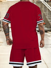 Men's Plus Casual Sports T-Shirt & Shorts Set, 3D Chicago Print, Crew Neck, Knitted Fabric