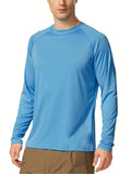 Plus Size Men's Solid T-shirt Fashion Casual Long Sleeve Tees UV Sun Protection Tops For Outdoor/workout Men's Clothing