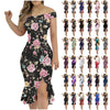 Women'S Party Dress Sexy Off Shoulder Split Ruffle Solid Bodycon Knee-Length Dress Fashion Glitter Party Elegant Dresses Vestido