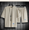 2025 Summer New Fashion Trend Men's Casual Relaxed Comfortable High Quality Plus-Size Two-Piece Sets M-5XL Checkered Sports Suit