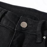 Trendy High Street Ripped Silver Patch Stretch-trim High-street Small-foot Jeans Men