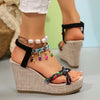 Bohemian Tassel Wedge Heel Sandals for Women Summer 2025 Printed Braided Gladiator Sandals Woman Chunky Platform Sandalias Mujer