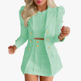 Sets for Women 2 Pieces 2024 Spring Plaid Print Notched Neck Long Sleeve Blazer & Elegant High Waist Mini Skirt Set Office Lady