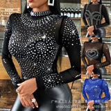 Rheinstone Diamonds Women Blouse Top T Shirt Long Sleeve Summer Fashion Slim
