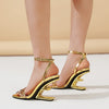 Eilyken Street Style Crystal Diamond Square Toe Womens Sandals Fashion Buckle Strap Strange Heels Summer Shoes