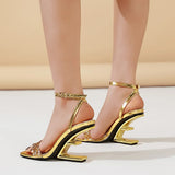 Eilyken Street Style Crystal Diamond Square Toe Womens Sandals Fashion Buckle Strap Strange Heels Summer Shoes
