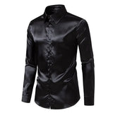 Nightclub Dress Red Satin Shirts Men Clothing Silk Like Long Sleeve Roupas Masculinas Mens Sexy Wedding Party Button Up Shirts