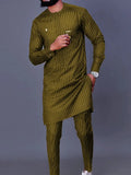 Men's luxury fashion casual navy blue striped print two-piece set