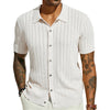 Men's Casual Tops Summer Cool Knitted Men's Shirt Short Sleeve Lapel Solid Color Hollow Breathable Men's Clothing